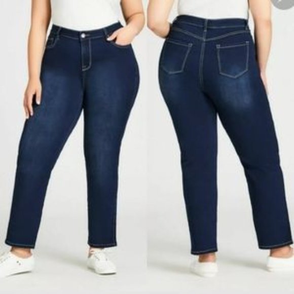 AVENUE DENIM Butter Straight Leg 5 Pocket Knit Denim Button Blue Jeans 30 NWT - Picture 3 of 9